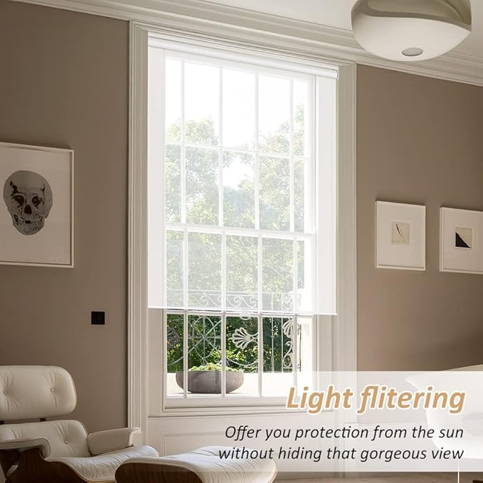 LUCKUP Light Filtering Roller Shades for Windows, Cordless Semi Sheer Solar Blinds with 5% Openness Free-Stop Window Shades for Home & Office, White 20" W x 72" L