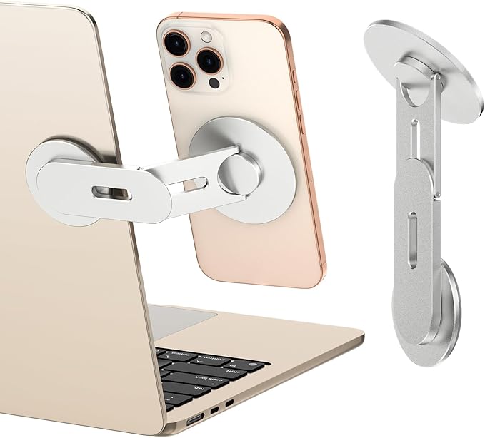 CloudValley Magnetic Laptop Phone Holder, 360° Rotating Mount Compatible with iPhone MagSafe and All Phones, MacBook, PC Monitor, Screen Stand for Tesla, Portable Accessory, Silver