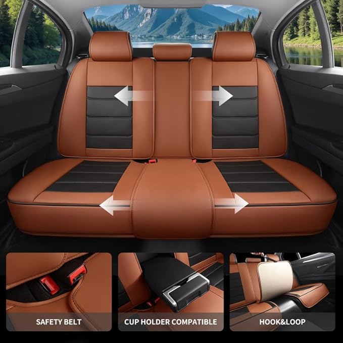 Car Seat Covers Full Set Custom Fit for Ford Ranger 1999-2025 2026-Luxury Leather with Lumbar Support, Breathable, Waterproof, Anti-Slip, Durable, Easy to Install (BlackBrown,Full Set)