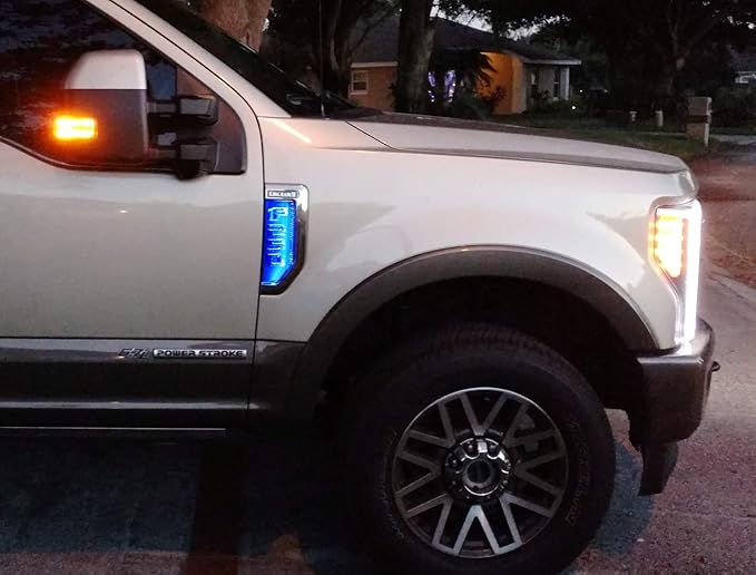 iJDMTOY Ultra Blue LED Background Illumination Kit Compatible with 2017-2021 Ford F250 F350 F450 Super Duty Side Fender Chrome Emblem