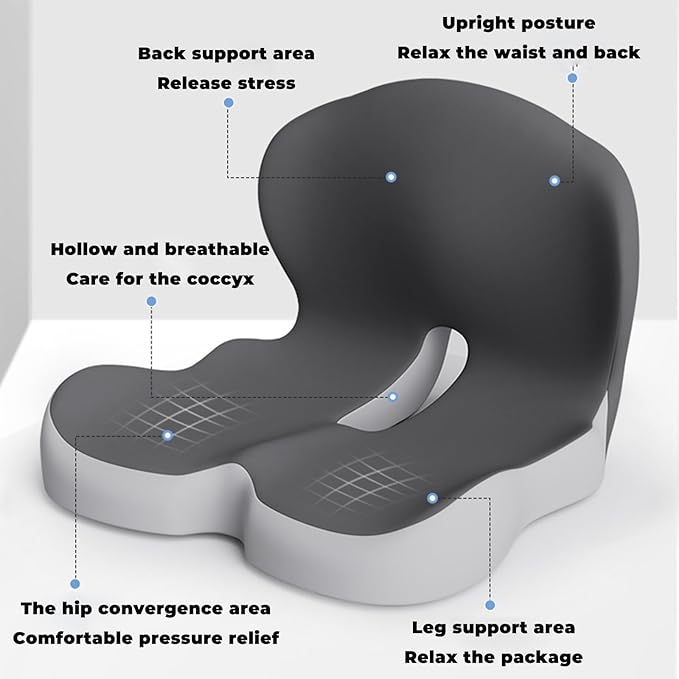 Back and Seat Cushion, Soothe+Cushion,Car Seats with Lumbar Support,Memory Foam Non Slip Skin with Back Support for Office Chair, Car (Dark Gray)