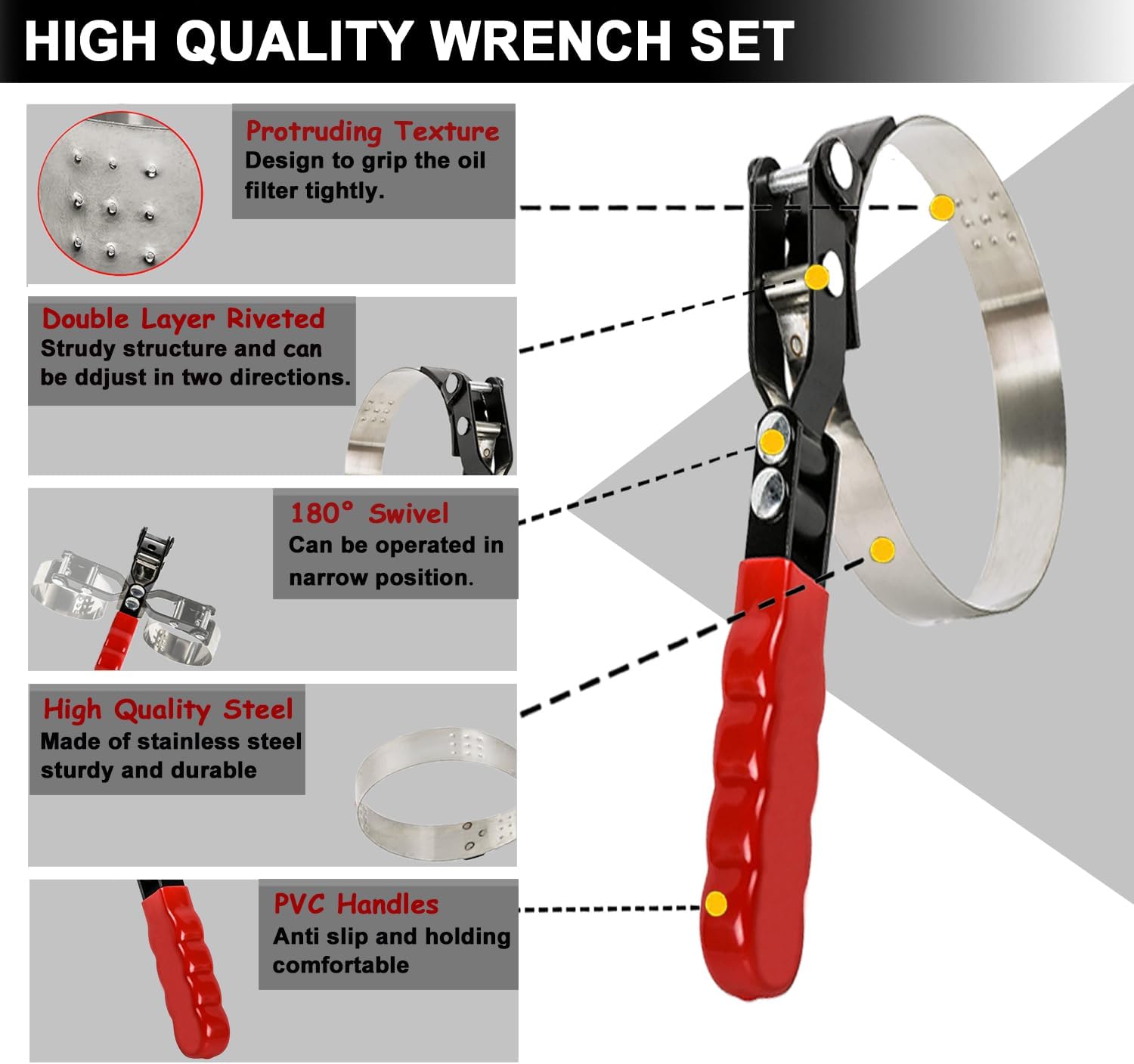 7pcs Oil Filter Wrench Set with Small Oil Funnel for Oil Change, Adjustable Oil Filter Removal Tool 2-1/16"-5-1/4"