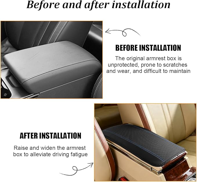 Car Center Console Cover, PU Leather Vehicle Armrest Seat Box Cover Protector, Comfortable Automotive Interior Arm Rest Cushion Pad Accessories, Universal for SUV Sedan Truck (Black/Blue)