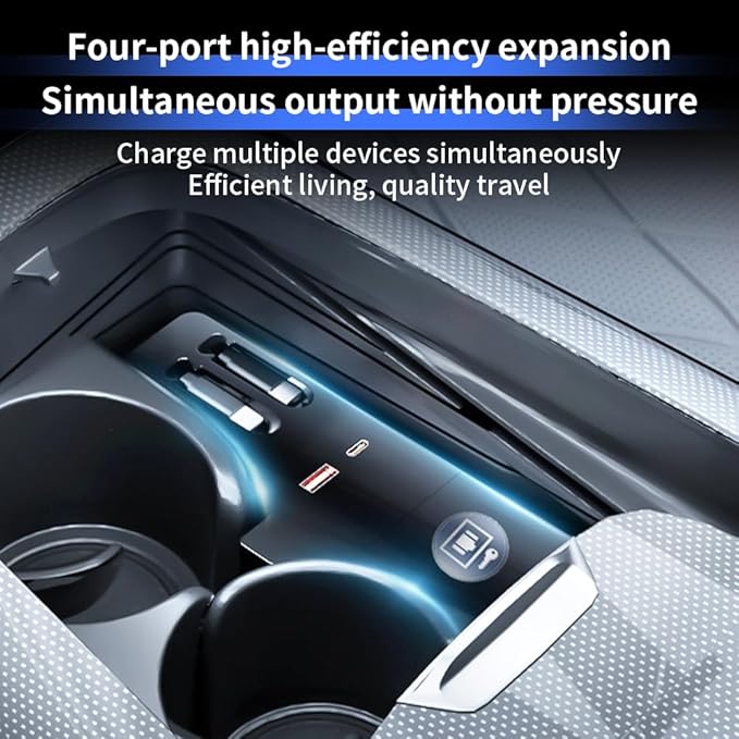 Car USB Hub Docking Station for Mercedes Benz E Class 2024 2025 2026 E350 E450 Sedan Wagon Type-C Fast Charger Auto Interior Centre Console Accessories Cigarette Lighter Phone Charging Adapter