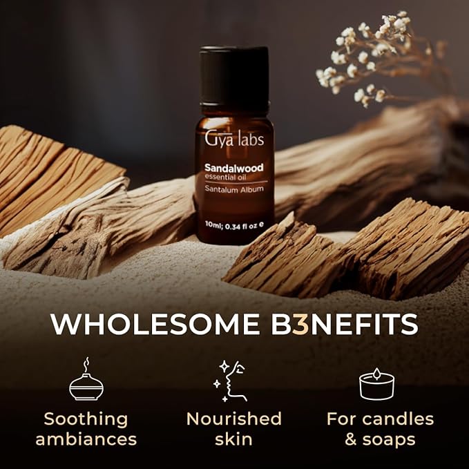 100% Pure Sandalwood Essential Oil - 0.34 Fl Oz - Sandalwood Oil for Hair, Skin, Diffuser, Aromatherapy & DIY Candle Making Scent