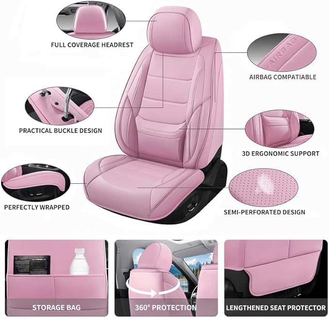 Car Seat Covers Full Set Custom Fit for Chevy Trailblazer 2021-2026 - Premium Faux Leather with Lumbar Support, Breathable, Waterproof, Anti-Slip, Durable, Easy to Install (Pink, Full Set)