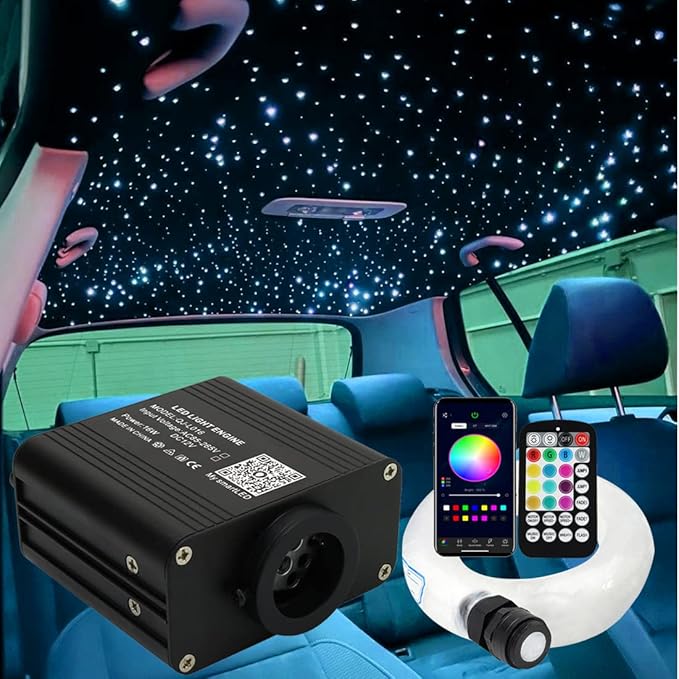 AZIMOM 16W Twinkle & Sound Activate Mixed430pcs*9.8ft Fiber Optic Starlight Headliner Kits for Car Home Star Ceiling Sky Decoration, APP& Remote Control Light Engine End Glow Fiber Strands