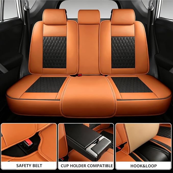 Car Seat Covers Full Set Custom Fit for Ford Bronco Sport 2021-2026 - Premium Faux Leather with Lumbar Support | Breathable, Waterproof, Anti-Slip, Durable (Black&Brown,Full Set)