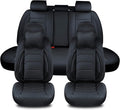 Black Car Seat Covers Full Set, Breathable Leather Automotive Front and Rear Seat Covers & Headrest for Comfortable Driving, Universal Auto Interior Fit for Most Kinds of Vehicles, Cars