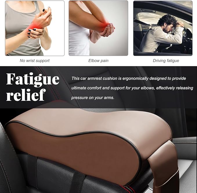 Car Center Console Cover, Soft Memory Foam Auto Arm Rest Pillow with Phone Holder Storage Bag, Waterproof Leather Armrest Seat Box Protector Comfy Cushion Pad for Most Cars (Coffee)