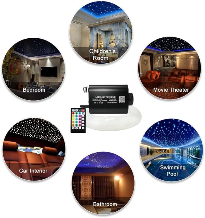 AMKI 16W Fiber Optic Lights,Starlight Headliner Light Kit APP/Remote Control Sound Activated Mode for Car&Home Decoration,Optical Fiber Cable Strands (0.75mm+1mm+1.5mm) 9.8ft/3m Long 430pcs