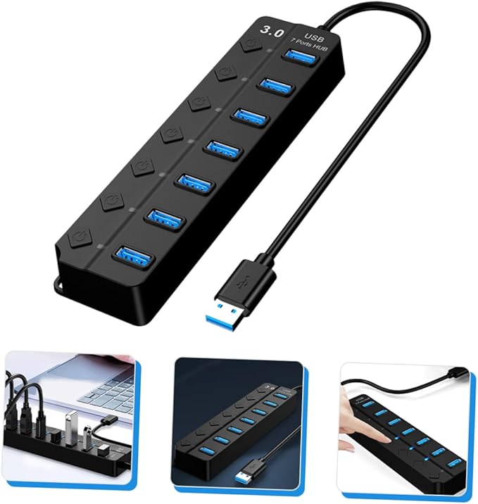 OSALADI USB Hub Individual Off Port USB Splitter for Laptop and Computer High-Speed Data Transfer Led Indicator Thick Core Cable for Power Supply