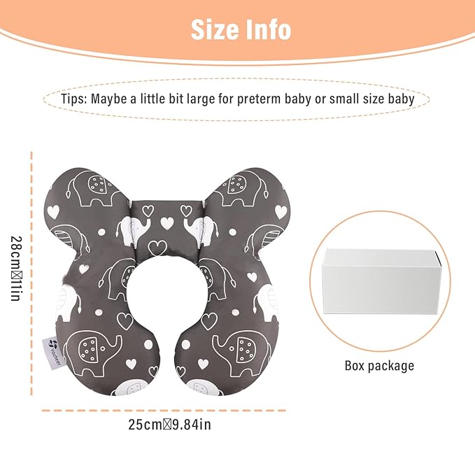 vocheer Baby Travel Pillow(Upgraded), Head and Neck Support Pillow for Pushchair, Car Seat,Stroller, Bouncer, Cotton (Elephant)