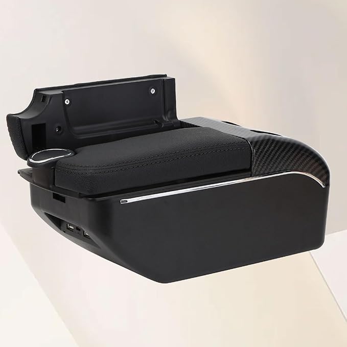 AULPHIKE Compatible with Nissan March Micra Armrest 2011-2016 Car Center Console Organizer Armrests Double Door Storage with USB Ports（Black Style）