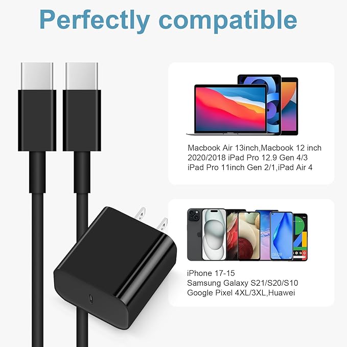iPhone 17 16 15 Charger Fast Charging 3 Pack USB C Charger Block Type C Chargers 6FT Cord Wall Chargers Compatible with iPhone Air/17/17 Plus/17 Pro/17 Pro Max/16/16 Plus/16 Pro (Black)