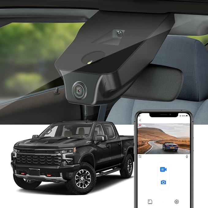 Fitcamx 4K Dash Cam Suitable for Chevy Silverado 2022-2025 (HD2-6272, 6 Vents) 1500 2500HD 3500HD, OEM Look, UHD 2160P Video, Built-in WiFi & APP, Loop Recording, G-Sensor, Plug & Play, 64GB Card