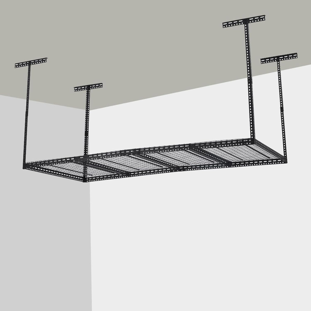 Overhead Garage Storage Rack, Heavy Duty Ceiling Storage Racks for Garage, Adjustable Height, 660LBS Weight Loading,4x8 FT Hanging Organizer Shelving for Warehouse Basement, Black