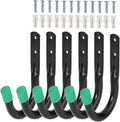 Steel Garage Storage Hooks - 6 Pack, Organizer for Hanging Power and Garden Tools, Ladders, Hose, Bikes, Ropes, Bulk Items, and More(Green)