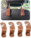 Car Headrest Hook for Purses and Bags 4 Packs, Universal Car Vehicle Headrest Hook,Vehicle Storage Organizer(Brown,4Pack)