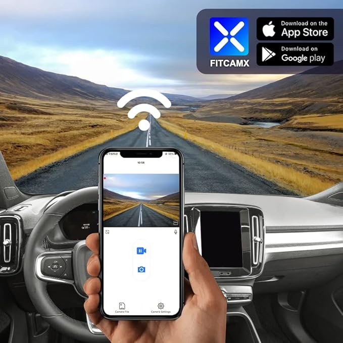 Fitcamx Front 4K+Rear 1080P Dash Cam Adapts for Volvo XC40 & XC40 Recharge B4 B5 T4 T5 P8 (Model B), OEM Look, Dual HD Video, Built-in WiFi & APP, Loop Recording, G-Sensor, Easy to Use, 128GB Card