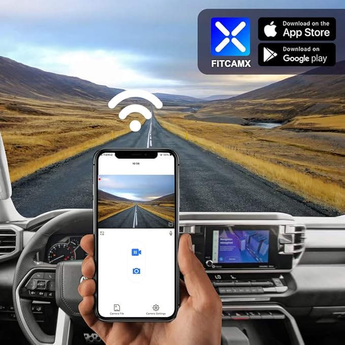 Fitcamx Front 4K+Rear 1080P Dash Cam Adapts for Toyota Tundra 2022-2026 Hybrid & Sequoia 2023-2026 (Gen3), OEM Look, 2 Way HD Video, WiFi & APP, Loop Recording, G-Sensor, Easy to Use, 128GB Card
