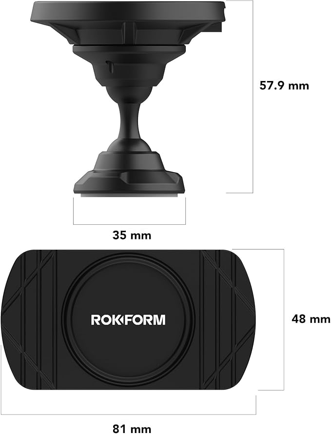 ROKFORM Wireless Car Charger, Magnetic Swivel Dash Mount, Compatible with Mag Safe Cases, Adhesive Phone Holder, USB-C to USB-C Cable Included (Black)