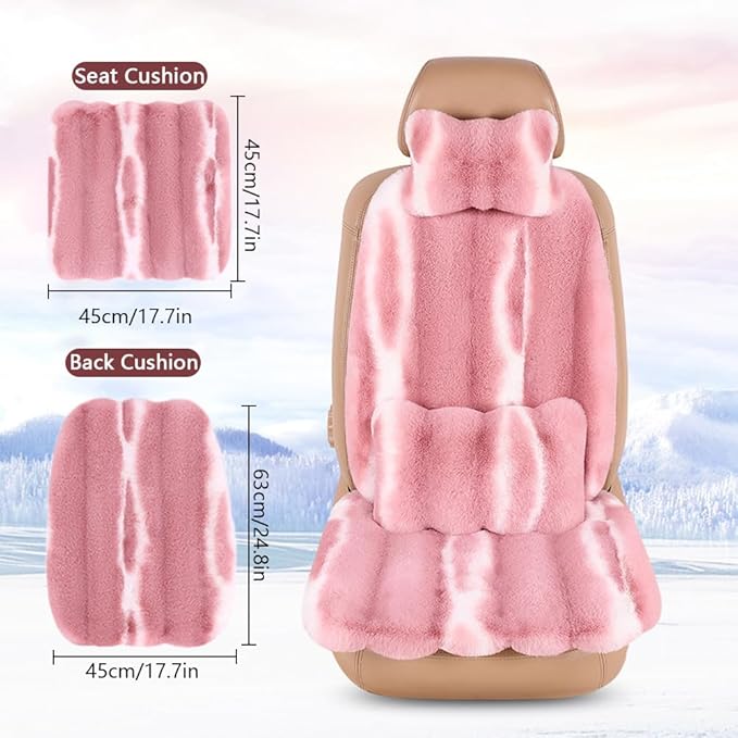 Luxury Plush Car Seat Cushion Set Car Headrest & Lumbar Support & Seat Cushion & Back Support Pillow Fluffy Fuzzy Car Seat Covers Non-Slip Cushion for Universal Accessories Automobiles (8, Wine Red)