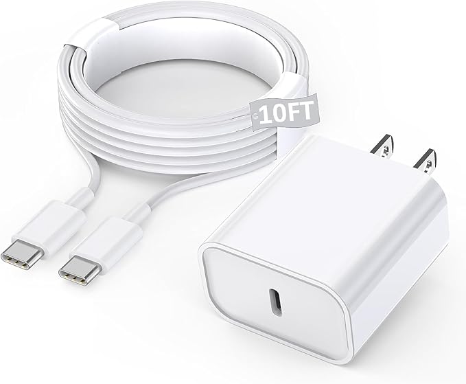 USB C iPad Fast Charger for iPad Pro 13/12.9/11 in 2025/2024/2022/2021/2020/2018,iPad Air 4th/5th Gen,Mini 6th/A17 Pro,iPad 10/A16,20W Wall Fast Charger Block with Extra Long 10FT USB C to C Cable