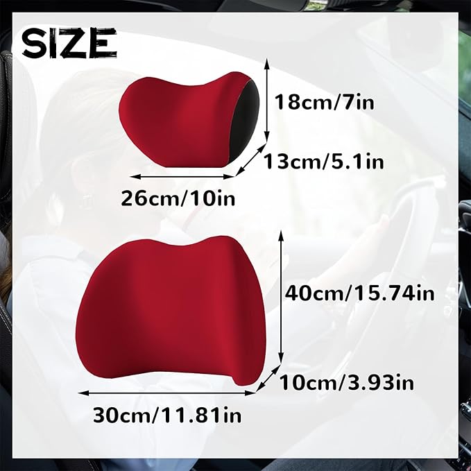 Car Headrest & Lumbar Support Cushion, Car Headrest and Lumbar Support, Ergonomic Car Seat Headrest & Lumbar Cushion, Car Head Rest and Lumbar Pillow Set for Neck Back Pain Relief (Red)