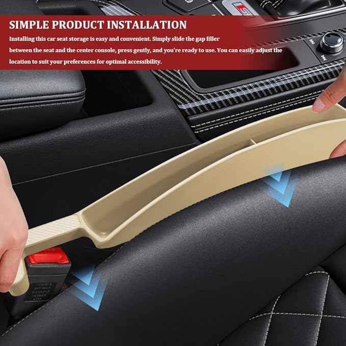 2PCS New Car Seat Gap Filler with 2 Storage Areas, Stylish Car Seat Gap Storage for Stabilizing Phone, Keys Wallet, Universal Car Seat Gap Filler Organizer for Women Men (Beige)