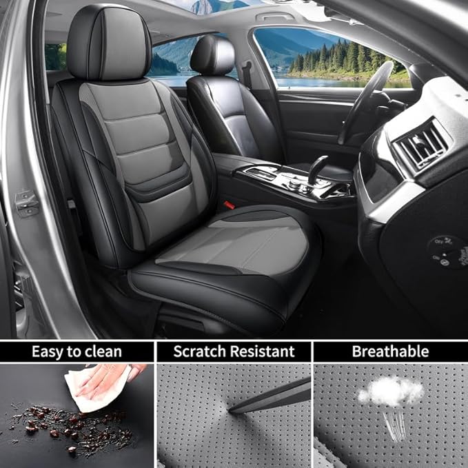 Car Seat Covers Full Set Custom Fit for Ford Fiesta 2011-2019 - Premium Leather with Lumbar Support, Breathable, Anti-Slip & Excellent Seating Experience (Black&Gray, Full Set)