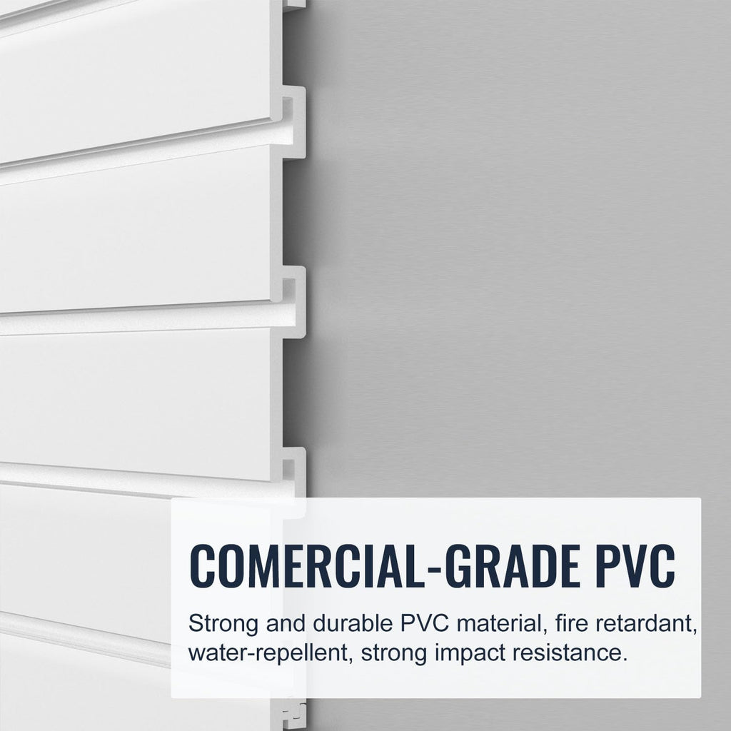 Slatwall Panel Garage Organizer PVC Slatwall Heavy Duty Wall Mounted Rack, Interlocking Slat Wall Panels for Tool Organization Peg Board(White 4 x 2 ft)