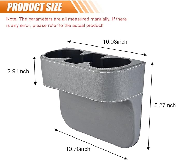 Car Cup Holder, PU Leather Car Seat Gap Filler Organizer Cup Drink Holder, Multifunctional Coin Bucket Cell Mobile Phone Holders, Auto Front Console Storage Box for Most Cars (Gray)