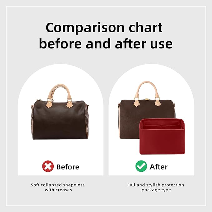 DGAZ Silk Purse Organizer Insert Fits LV Speedy 16/20/25/30/35/45 bags，Silky Smooth Bag Organizer，Luxury Handbag & Tote Shaper（Wine Red，SP20）