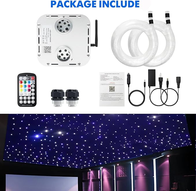 AMKI High Brightness Dual Color 32W Twinkle Mixed1330pcs16.4ft Fiber Optic Starlight Headliner Kits RGBW Sound Activated APP/Remote Control for Movie Theater Home Ceiling Decor