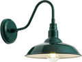 10'' Dome Outdoor Gooseneck Barn Light Fixture with Wall Mount, Green Exterior Porch Barn Door Lighting, Farmhouse Style Outside Porch Gooseneck Wall Sconce for Patio, Yard, Garage, House