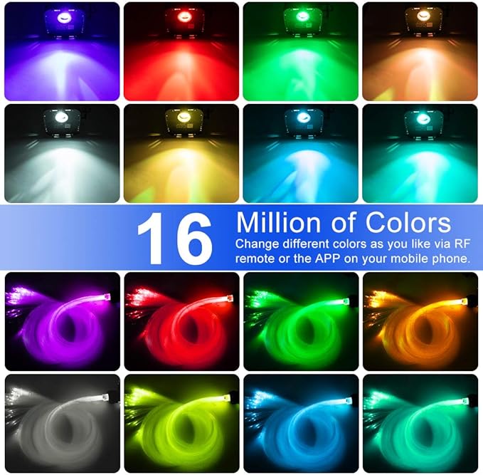 AMKI High Brightness 50W Twinkle Sound Mode RGBW Light Source Engine Driver Remote/APP Control Starlight Box Motor for Fiber Optic Star Ceiling Light Kit