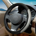 Steering Wheel Cover, Microfiber Leather Splicing with Classic Embossing,Contrasting Colors Anti-Slip Breathable Auto Car Steering Wheel Cover Fit 15 Inch Car Wheel Protector (Black&Gray)