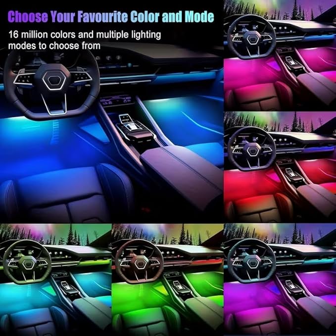 RGB Interior Car LED Strip Lights,72 LED Interior Lights with Smart APP Remote Control,Multicolor Footwell Under Dash Inside Light Kits Music Sync Mode,for Vehicle Internal Car Ambient Lighting Kits