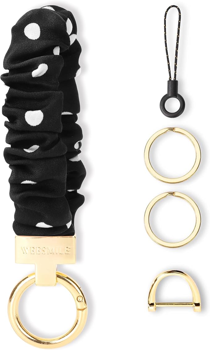 WEESMILE Keychain Wristlet, Stretchy Key Chain for Car Keys with D ring, Cute Scrunchie Wrist Bracelet for Women Men