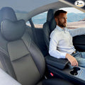 Tesla Neck Pillow Car Seat Headrest, 2 Pack, Neck Pillow for Tesla Model Y, Tesla Model 3, Tesla Model X, Tesla Model S Nappa Leather. Height Adjustable, Thickness Adjustable. (Black)