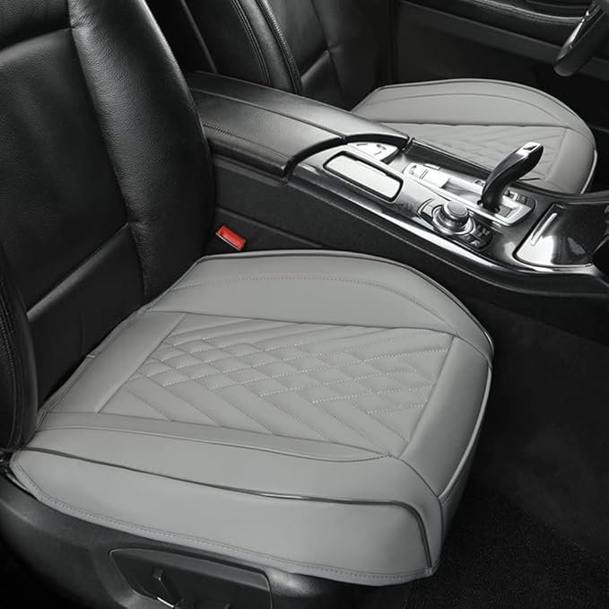 GIANT PANDA 1pack Front Car Seat Cover Bottom Seat Cover, PU Leather Driver Car Seat Protector Fits 95% of Vehicles, Wrapping Around The Bottom (Grey)
