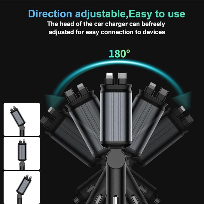 Starlight Retractable Car Charger Adapter for iPhone 17,4 in 1 Fast Charging Car Phone Charger,69W USB C Car Truck Accessories,Road Trip Essentials Gift for Men Women for iPhone 17/16/15/14/13,Galaxy