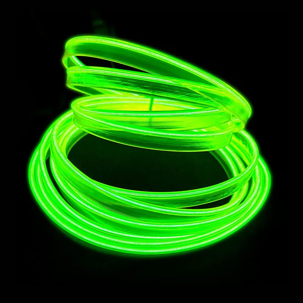 El Wire Lemon Green Interior Car LED Strip Lights, 3M Neon Wire USB 5V with Fuse Protection for Automotive Interior Decoration, with 6mm Sewing Edge
