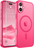 SUPFINE Magnetic for iPhone 16 Plus Case(Compatible with MagSafe) (Military Grade Drop Protection) Slim Translucent Matte Shockproof with Anti-Fingerprint Phone Case,Hot Pink