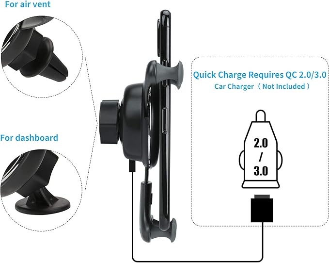 Wireless car Charger Mount-Adjustable Bracket-Gravity System-Fast Charging