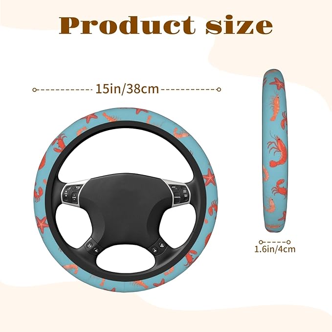 Steering Wheel Cover Accessories Neoprene Cover, Breathable Non-Slip Easy to Install Suitable for Women Men, 14.5-15.5 Inch for Car SUV Van Truck Universal - Seafood