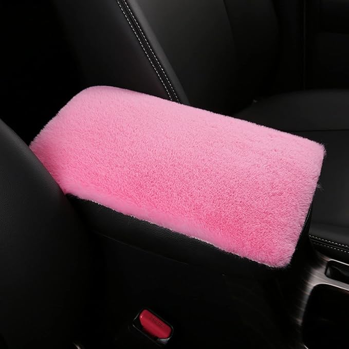 Fluffy Furry Armrest Cover for Car, Auto Center Console Cover Pad Car Soft Console Pad Wool Fur Armrest Seat Box Cover Protector Universal Fit for Most Vehicle, SUV (Pink)