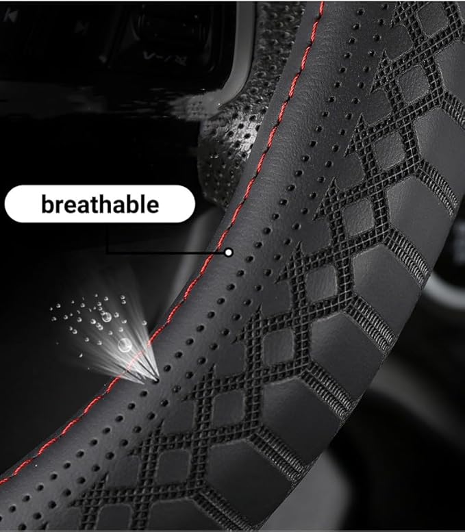 Wood Car Steering Wheel Cover Rubber Inner Ring All Car Universal Four Seasons Universal Thin Fiber Leather Anti-Slip 16 17 18 19inch for Truck (16inch, red)
