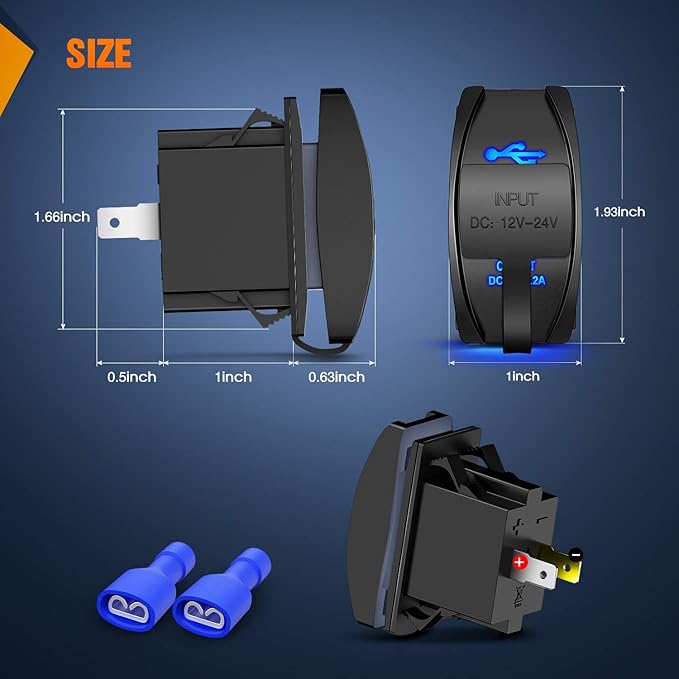 Nilight Dual USB 4.2A Rocker Switch Style 12V/24V Fast Socket Waterproof Quick for Cars Boats Trucks RVs, 2 Years Warranty, Blue